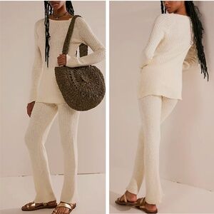 Free People Cream Ribbed Sweater